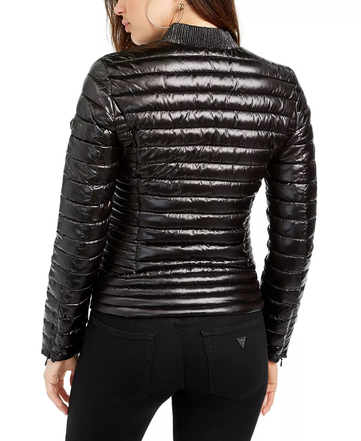 Jaqueta GUESS Vera Puffer Feminina Preta Tamanho Grande