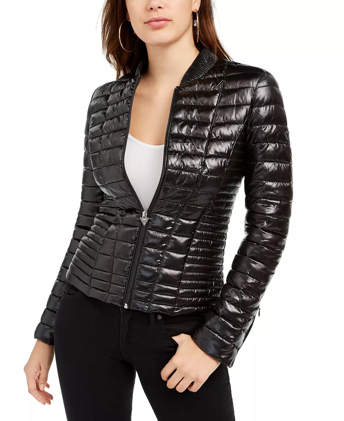 Jaqueta GUESS Vera Puffer Feminina Preta Tamanho Grande