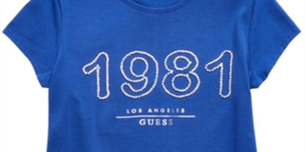 Camiseta GUESS Big Girl's 1981 com strass, azul, tamanho médio