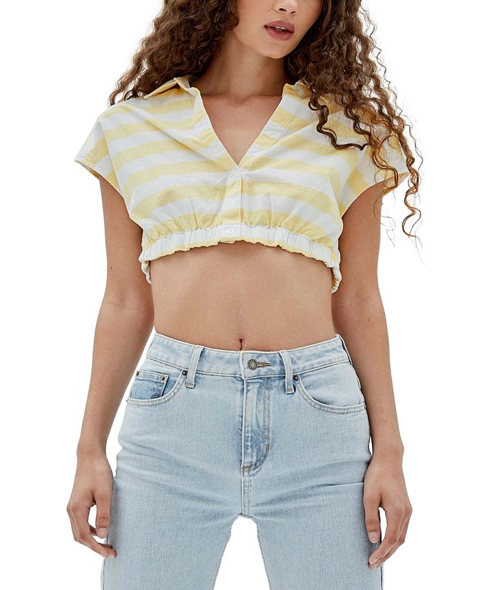 GUESS J Balvin Listrado Crop Top Feminino Amarelo Tamanho P