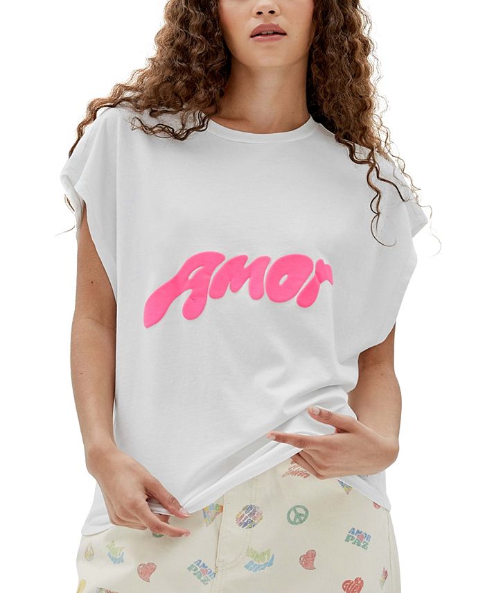 Camiseta feminina GUESS J Balvin Cotton Amour Graphic, branca, tamanho grande