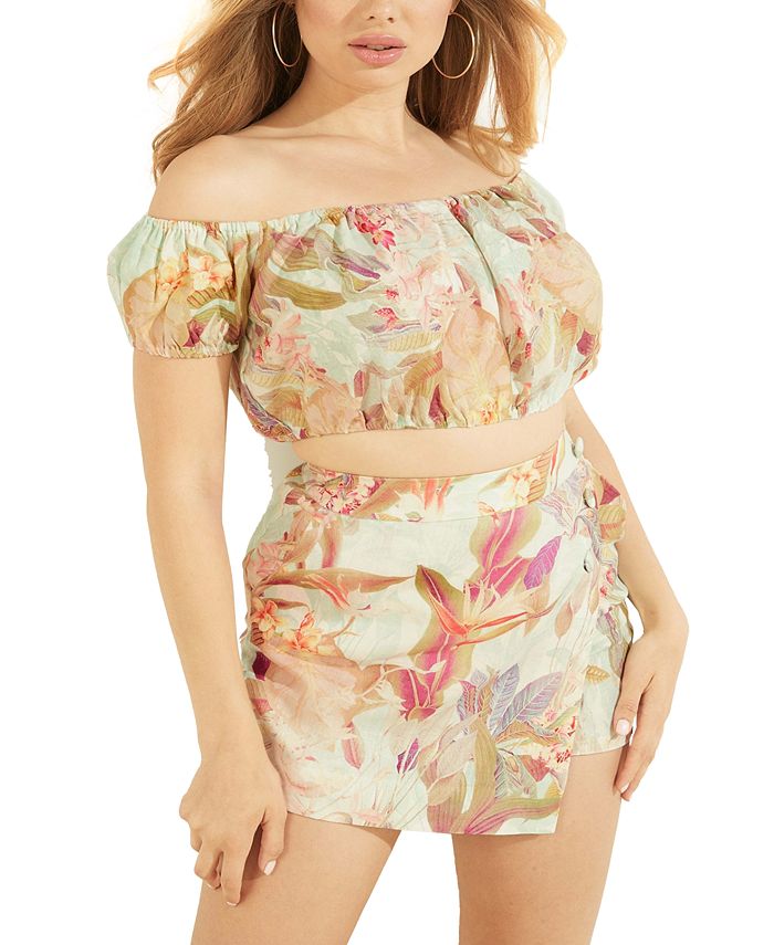 GUESS Polina Estampada Cropped Top Feminino Verde Tamanho Pequeno