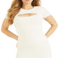 Vestido justo feminino GUESS Lana em malha canelada, tamanho médio, branco