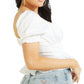Blusa peplum feminina GUESS com decote coração, branca, tamanho X-S