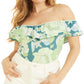 Blusa estampada com babados GUESS Veronika feminina, verde, tamanho médio