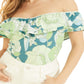 Blusa estampada com babados GUESS Veronika feminina, verde, tamanho médio