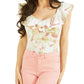 Blusa estampada com babados GUESS Veronika feminina, verde, tamanho pequeno