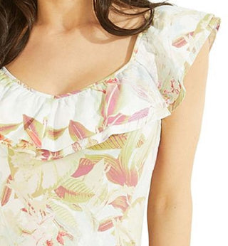 GUESS Women's Veronika Printed Ruffled Top Green Size Small
