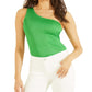 GUESS Carlotta sem mangas, blusa canelada de um ombro só, verde, tamanho pequeno