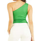 GUESS Carlotta sem mangas, blusa canelada de um ombro só, verde, tamanho pequeno