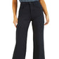Calça jeans feminina estilo palazzo, cintura alta, perna larga, azul, tamanho 25x32