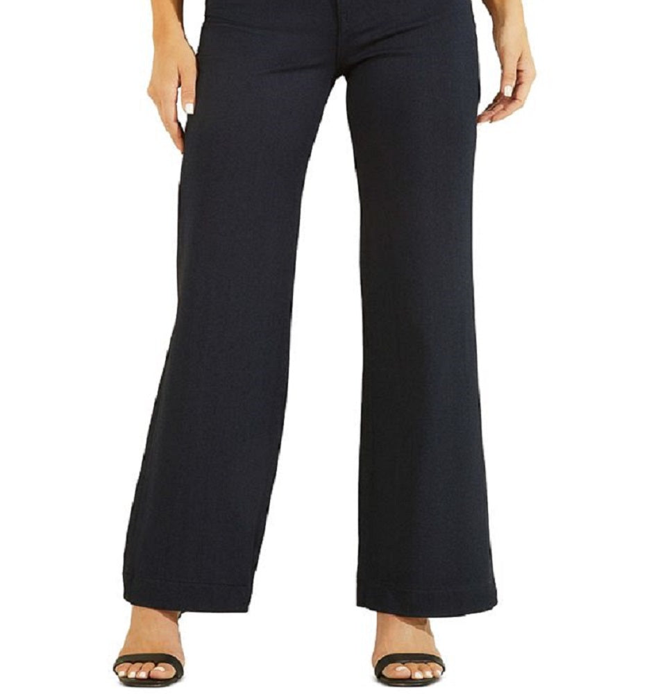 Calça jeans feminina estilo palazzo, cintura alta, perna larga, azul, tamanho 25x32