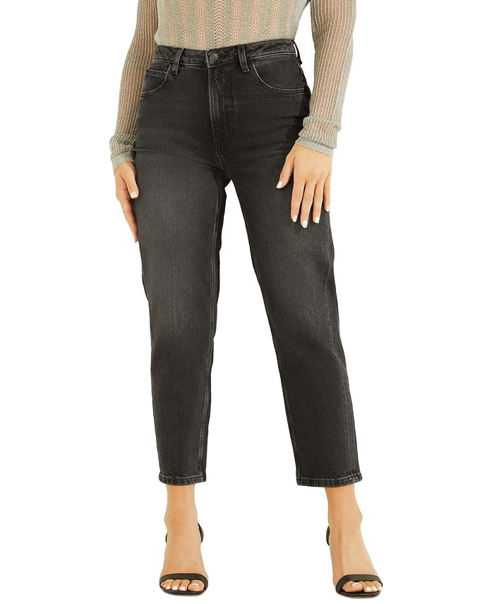 Calça jeans feminina GUESS de cintura alta, preta, tamanho 29x27
