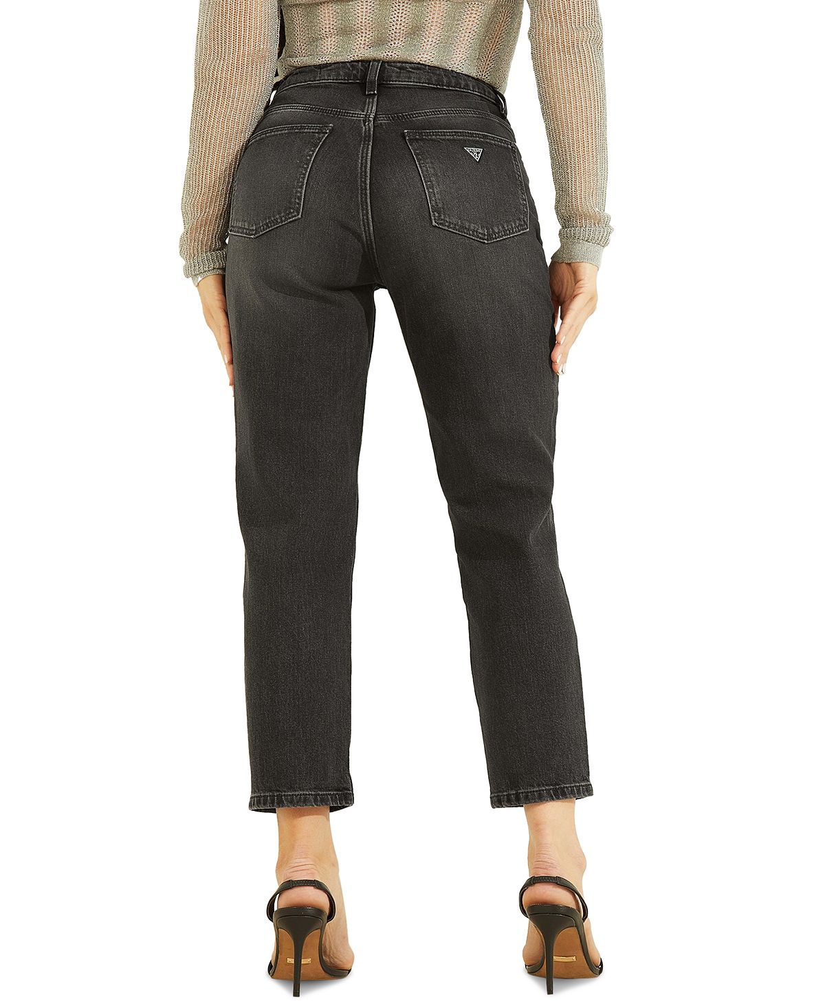 Calça jeans feminina GUESS de cintura alta, preta, tamanho 29x27