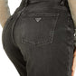 Calça jeans feminina GUESS de cintura alta, preta, tamanho 29x27