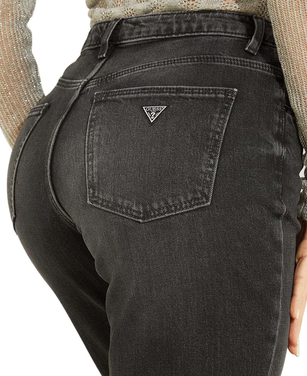 Calça jeans feminina GUESS de cintura alta, preta, tamanho 30x27