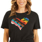 Camiseta feminina GUESS de algodão com estampa de arco-íris, preta, tamanho X-S