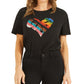 Camiseta feminina GUESS de algodão com estampa de arco-íris, preta, tamanho X-S