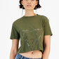 Camiseta feminina GUESS Adele Cropped com decote redondo e manga curta com logotipo, verde, tamanho pequeno