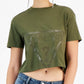 Camiseta feminina GUESS Adele Cropped com decote redondo e manga curta com logotipo, verde, tamanho pequeno