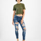 Camiseta feminina GUESS Adele Cropped com decote redondo e manga curta com logotipo, verde, tamanho pequeno