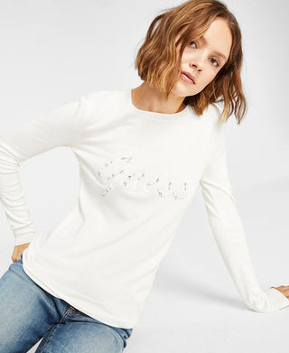 GUESS Women's Liliane Logo Long Sleeve Sweater White Size Large