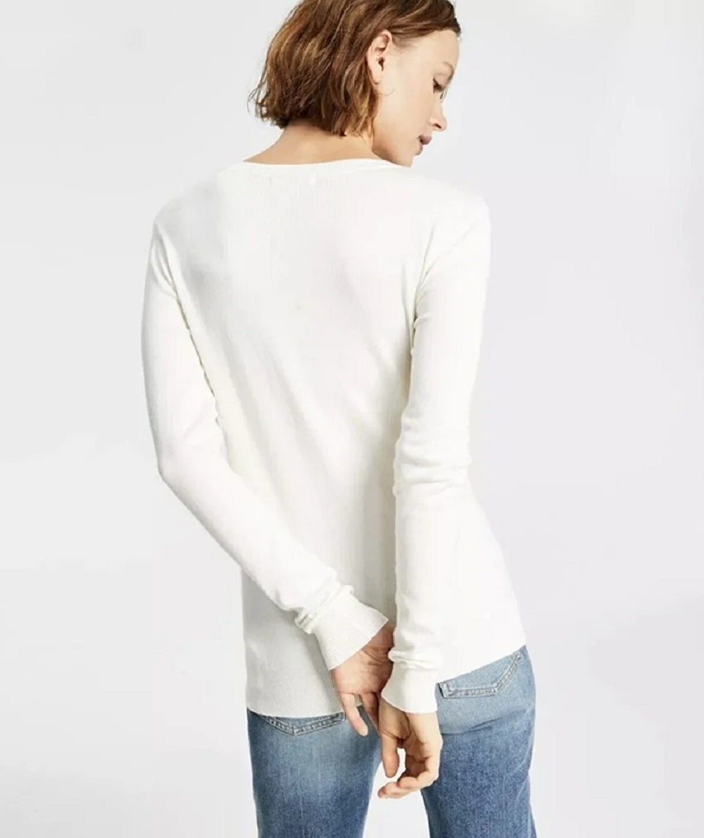 Suéter feminino GUESS com logo Liliane e manga comprida, branco, tamanho grande