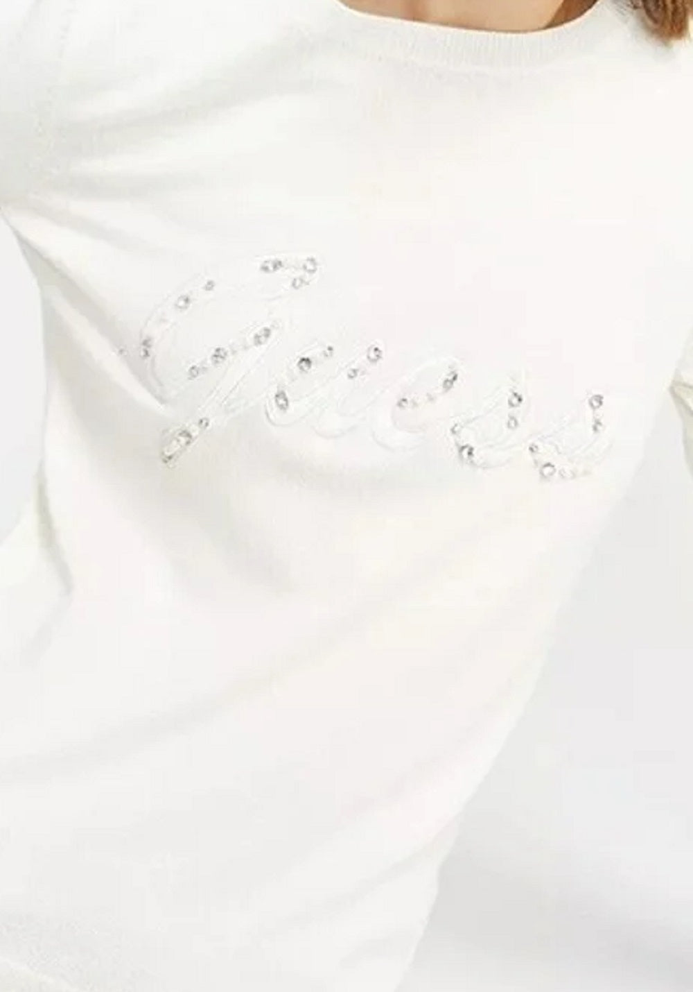 Suéter feminino GUESS com logo Liliane e manga comprida, branco, tamanho grande