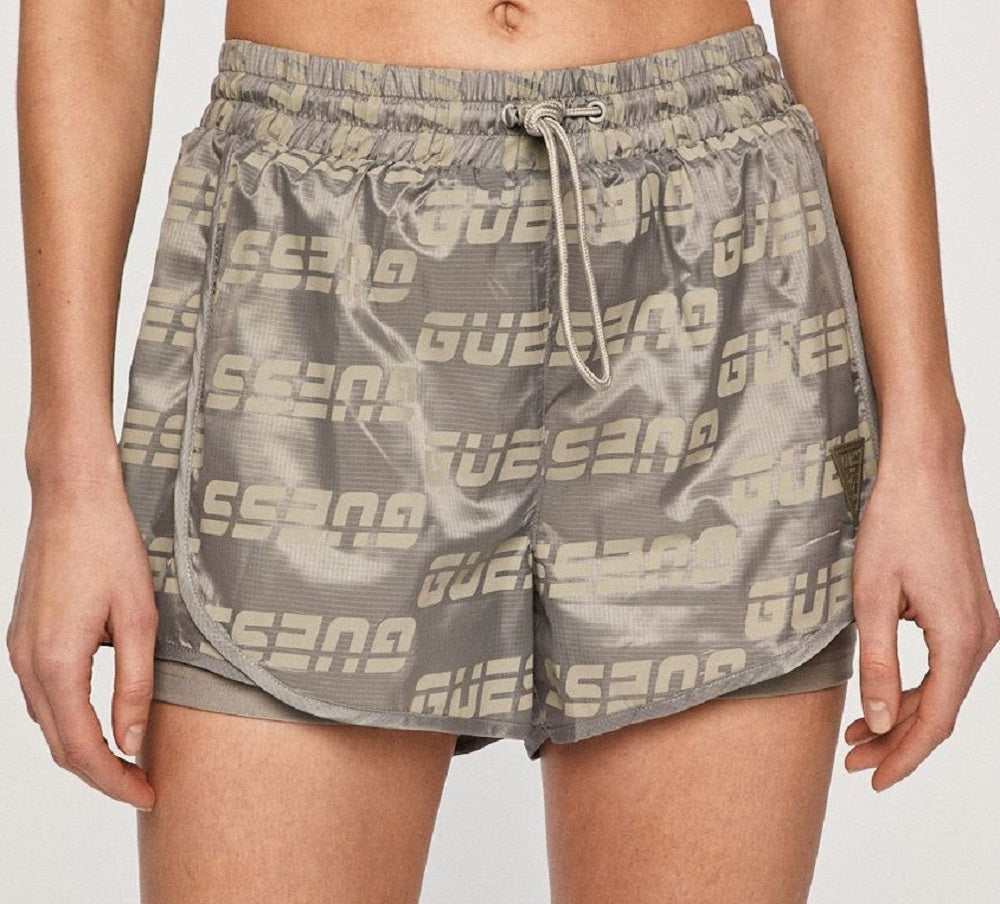 Shorts GUESS com estampa de logotipo feminino, cinza, tamanho médio