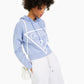 GUESS Moletom com capuz feminino com estampa gráfica roxa tamanho grande
