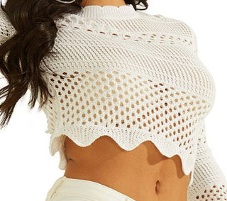 Suéter de malha aberta GUESS Annie feminino, branco, tamanho pequeno