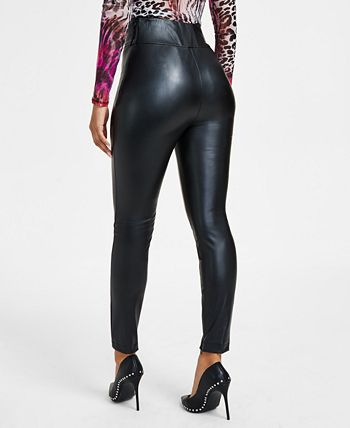 Leggings GUESS Priscilla de couro sintético feminino, preta, tamanho médio