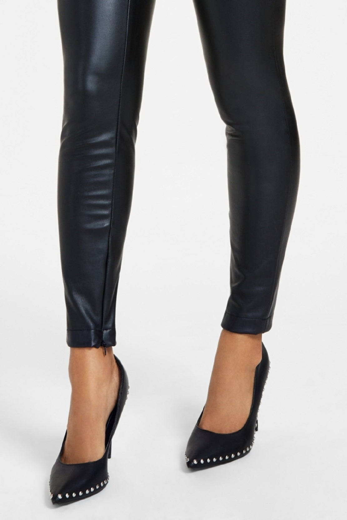 Leggings GUESS Priscilla de couro sintético feminino, preta, tamanho grande
