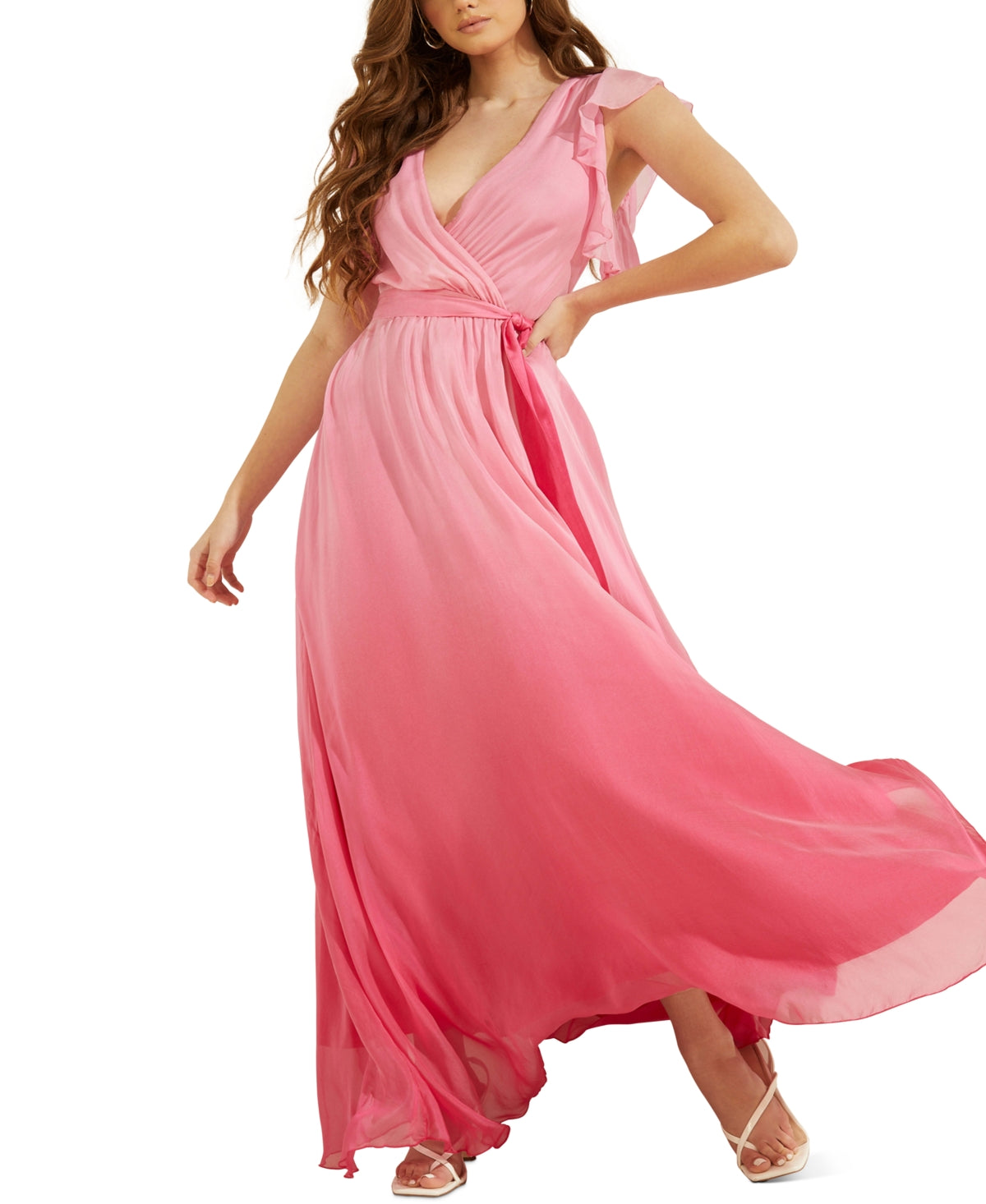 Vestido GUESS Sonia com amarração na cintura, rosa, tamanho M