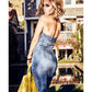Vestido jeans feminino Christie Halter da Guss, azul, tamanho XS