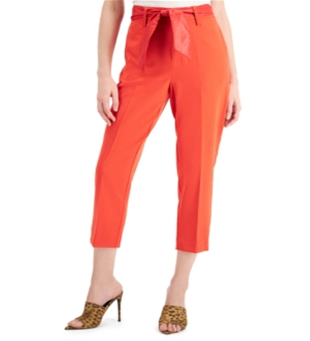 Calça curta com cinto e estampa Hope Cotton da GUESS para mulheres, vermelha, tamanho pequeno