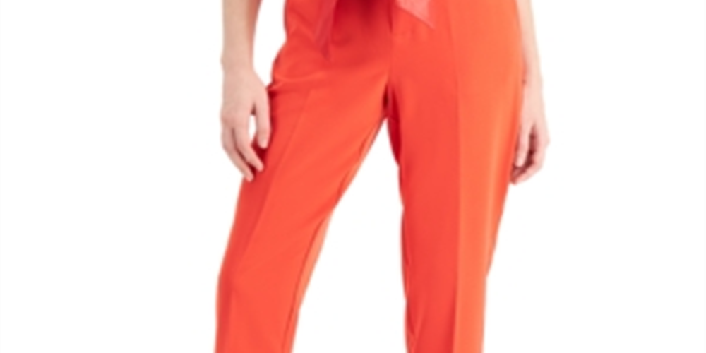 Calça curta com cinto e estampa Hope Cotton da GUESS para mulheres, vermelha, tamanho pequeno