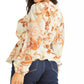Blusa feminina GUESS Hera com estampa de manga balão e decote em V, branca, tamanho X-G