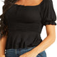 Blusa feminina GUESS Riza com manga bufante e franzida, preta, tamanho médio