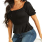Blusa feminina GUESS Riza Smocked de manga curta, preta, tamanho X-G