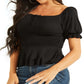 Blusa feminina GUESS Riza Smocked de manga curta, preta, tamanho X-G