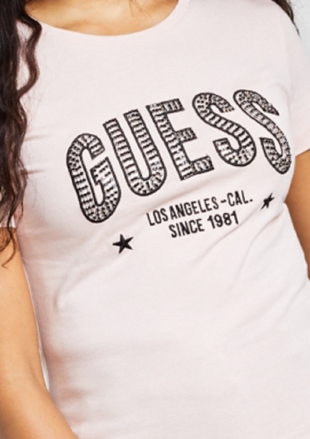 Camiseta feminina GUESS de algodão com logotipo Mirela, rosa, tamanho médio