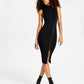 Vestido suéter feminino GUESS Louise canelado com cadarço e gola simulada, preto, tamanho grande