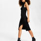 Vestido suéter feminino GUESS Louise canelado com cadarço e gola simulada, preto, tamanho grande