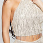 Top curto GUESS com franjas e lantejoulas, dourado, tamanho G