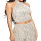 Top curto GUESS com franjas e lantejoulas, dourado, tamanho G