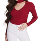Suéter feminino GUESS Lea Cutout com lantejoulas e manga 3/4 canelada, vermelho, tamanho pequeno