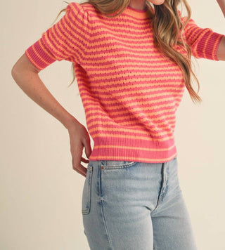 &amp;Merci - Blusa listrada Pointelle com manga bufante