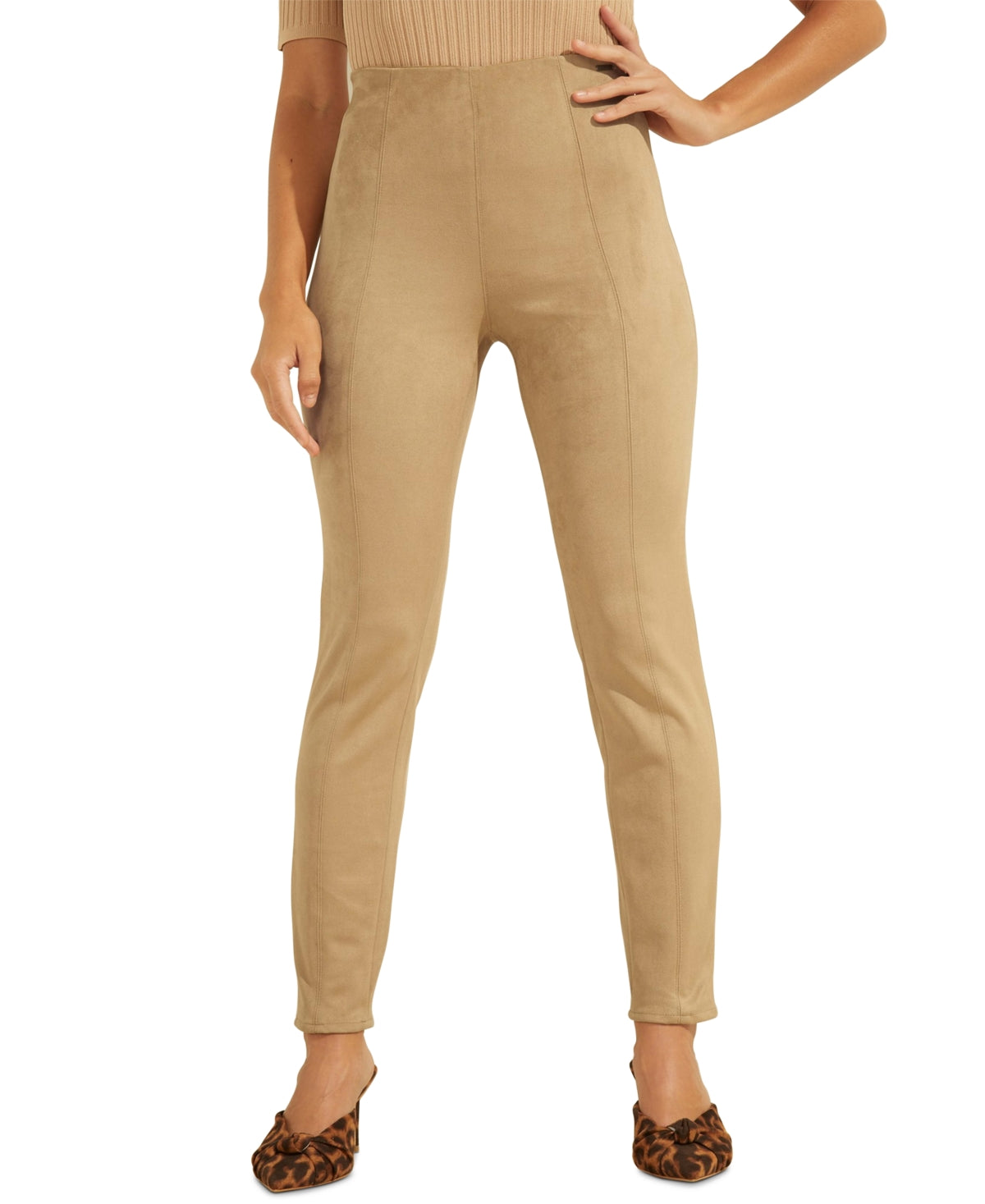 Leggings femininas GUESS Maya de camurça sintética marrom tamanho pequeno