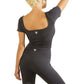 Top curto feminino GUESS Alma com decote redondo, preto, tamanho médio